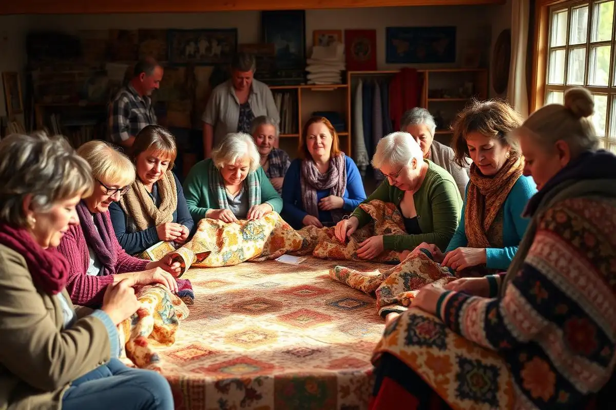 Comunidad de artesanas creando patchwork juntas
